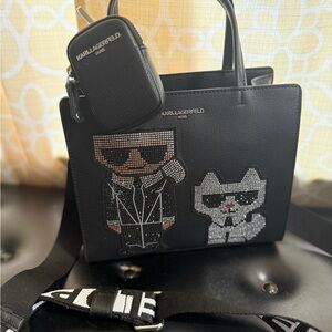 Karl Lagerfeld Black Tote with Iconic Embellishments